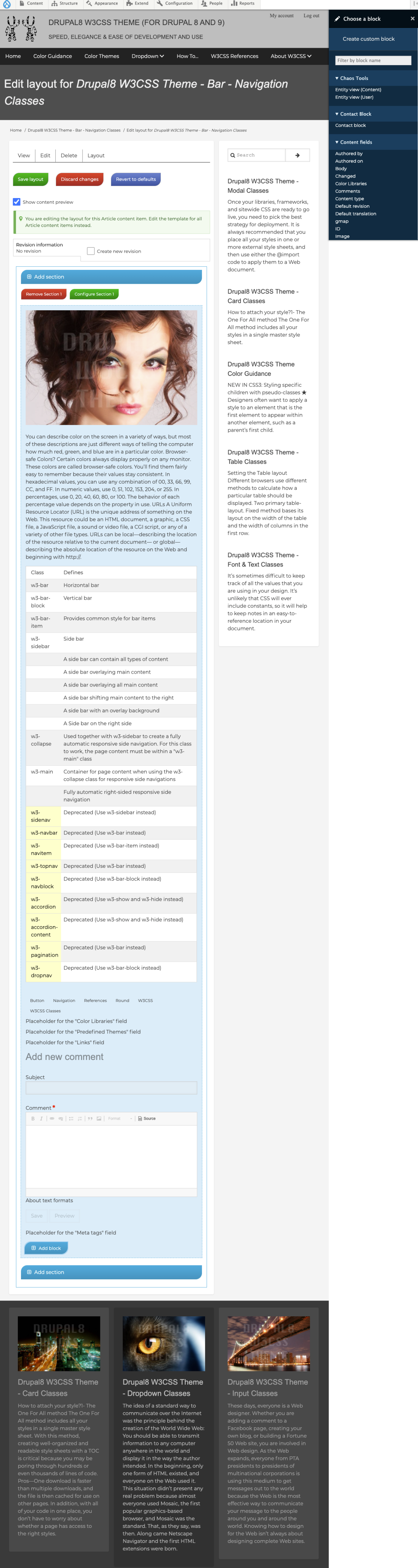 D8W3CSS Support Layout Builder
